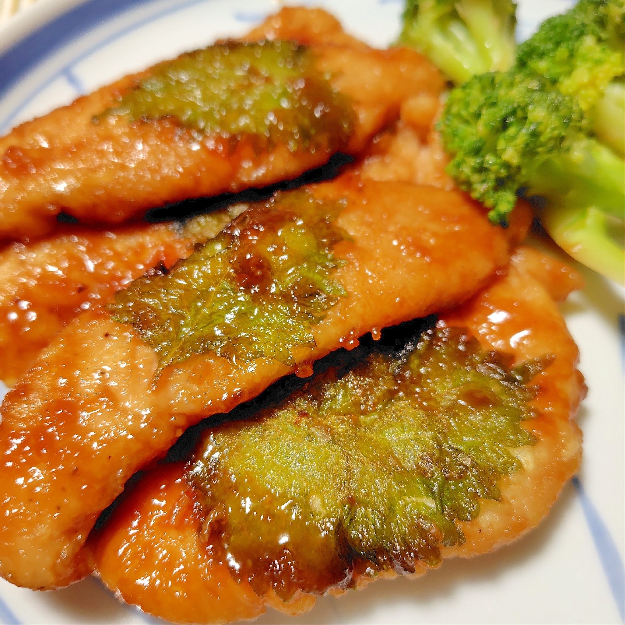 すき焼きのタレで〜しそ巻ササミしっとり照り焼き